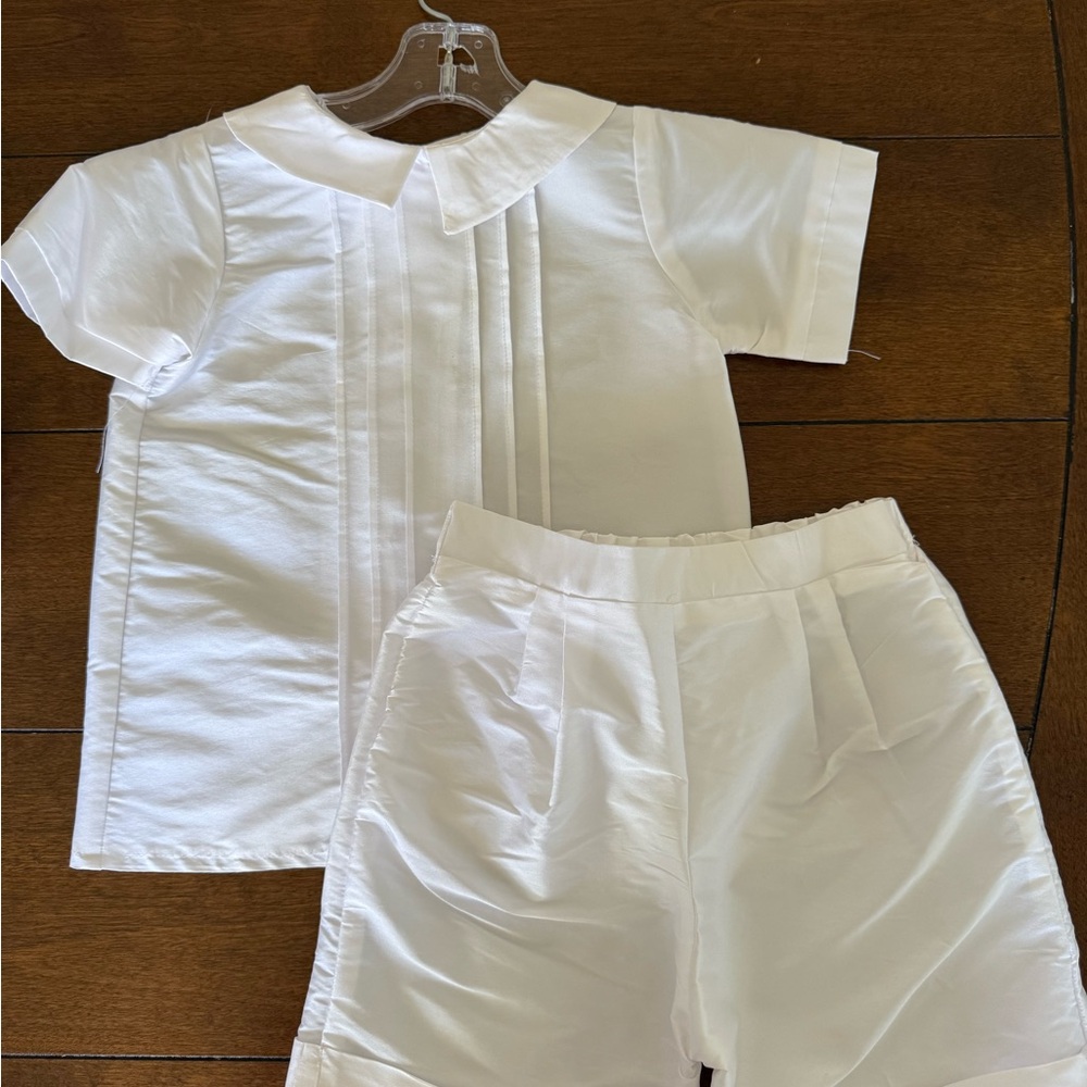 White Short Sleeve Shirt and Shorts Set